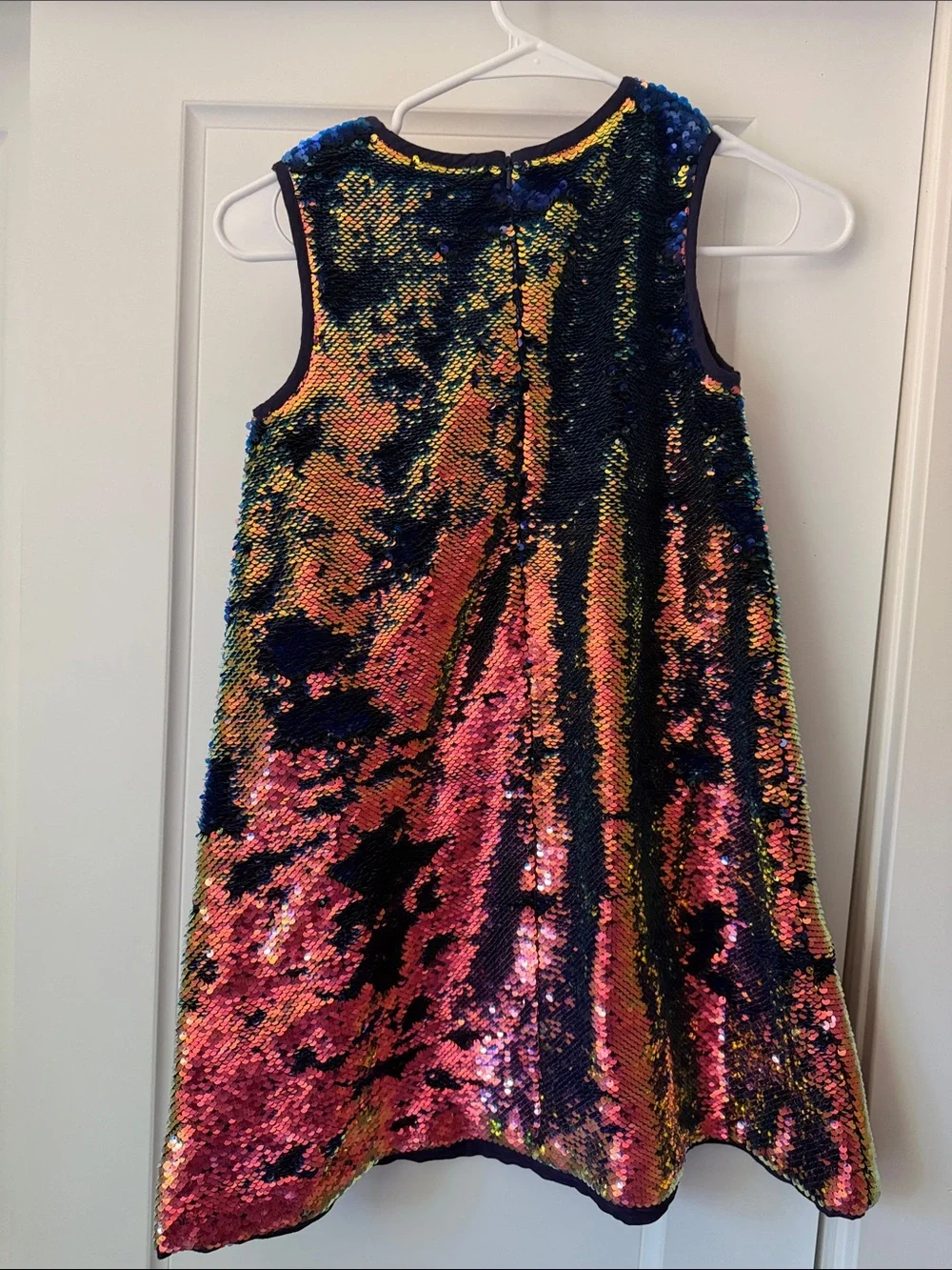 Mini Boden Rainbow Flip Super Sequin Party Dress - Gold, Pink, Blue. Size 9-10